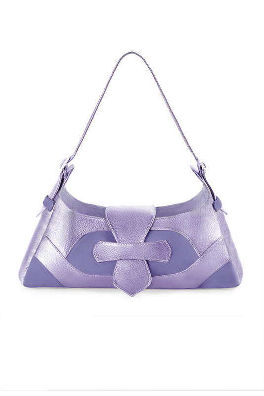 Lavender purple women's dress handbag, matching pumps and belts. Top view - Florence KOOIJMAN